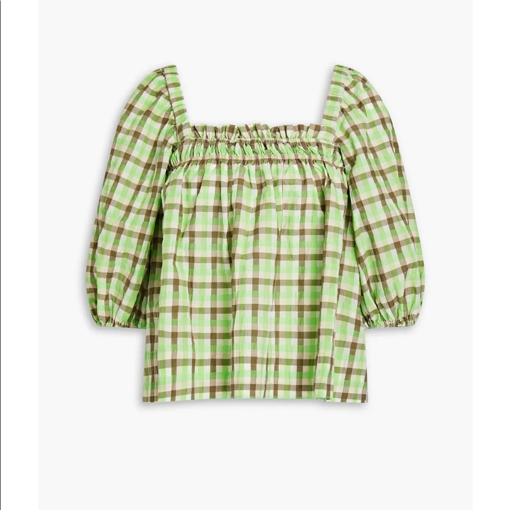 Ganni Green Plaid Top